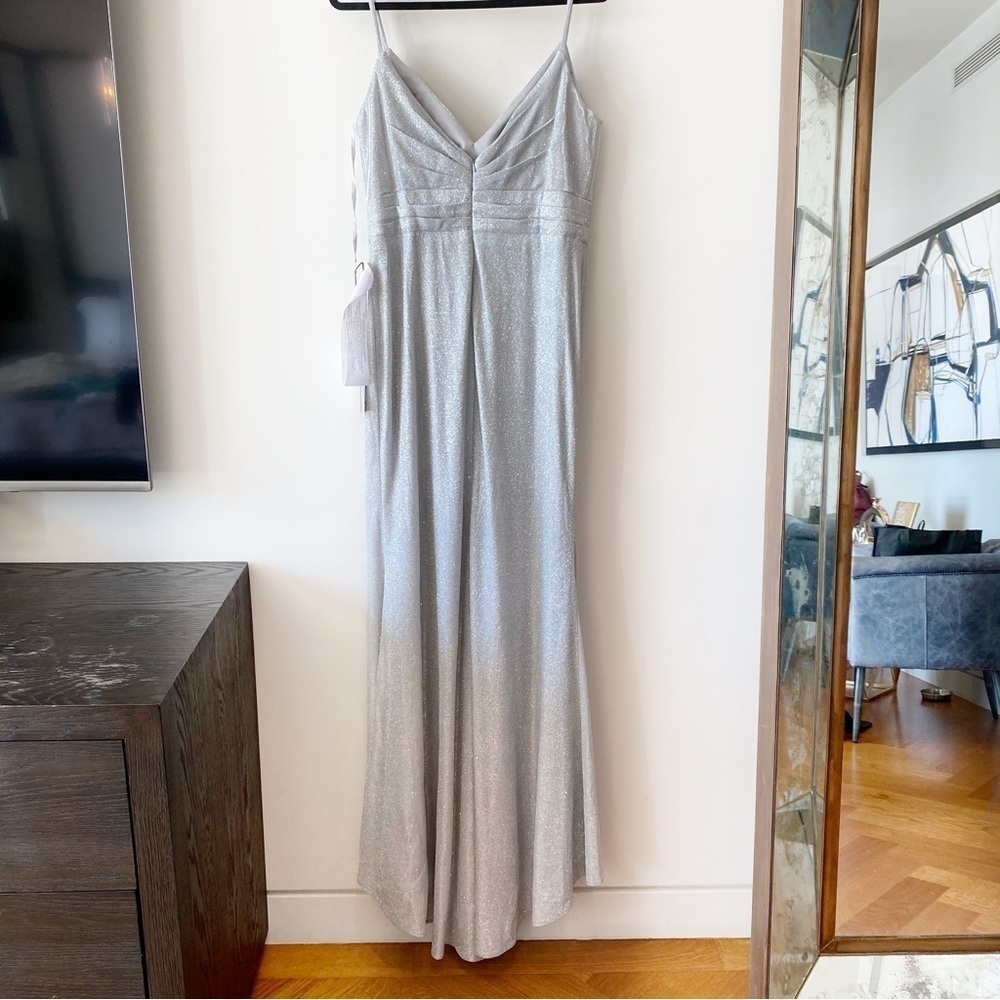 NWT WRAP OVER GLITTER EVENING GOWN MSRP 398
